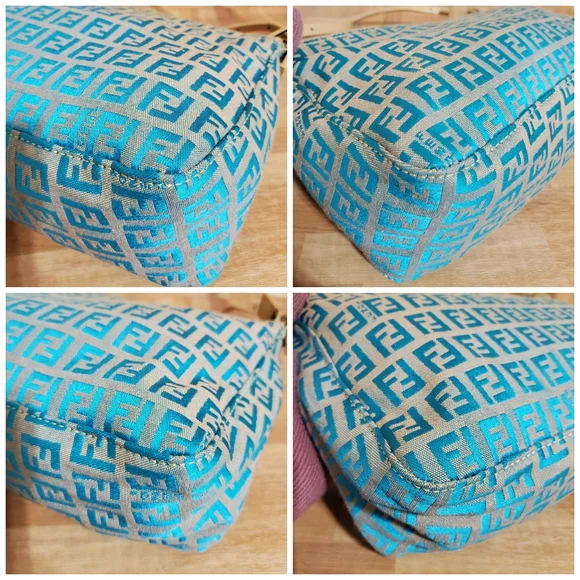 Fendi Blue/ Beige FF Zucchino Pochette Shoulder Bag - Picture 9 of 10